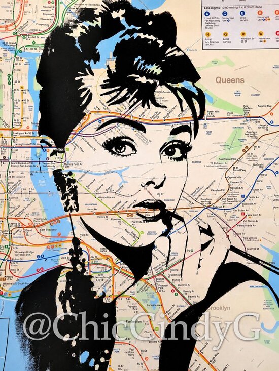 Chic Cindy Other - 💋Audrey Hepburn Pop Art NYC Subway Map Street Art Print 16x24"